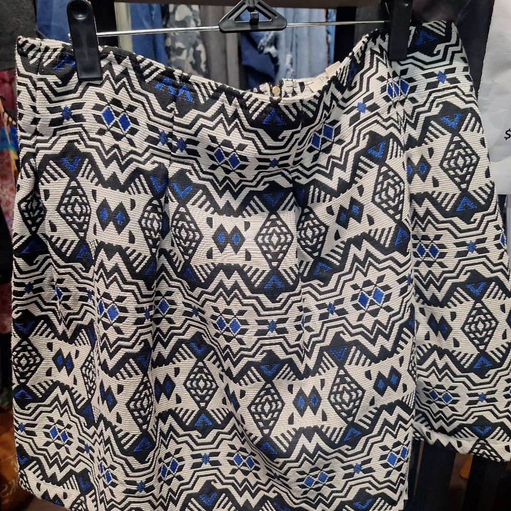 Rebellion Black, Blue and White Geometric Mini Skirt By Rebellion. Size XL